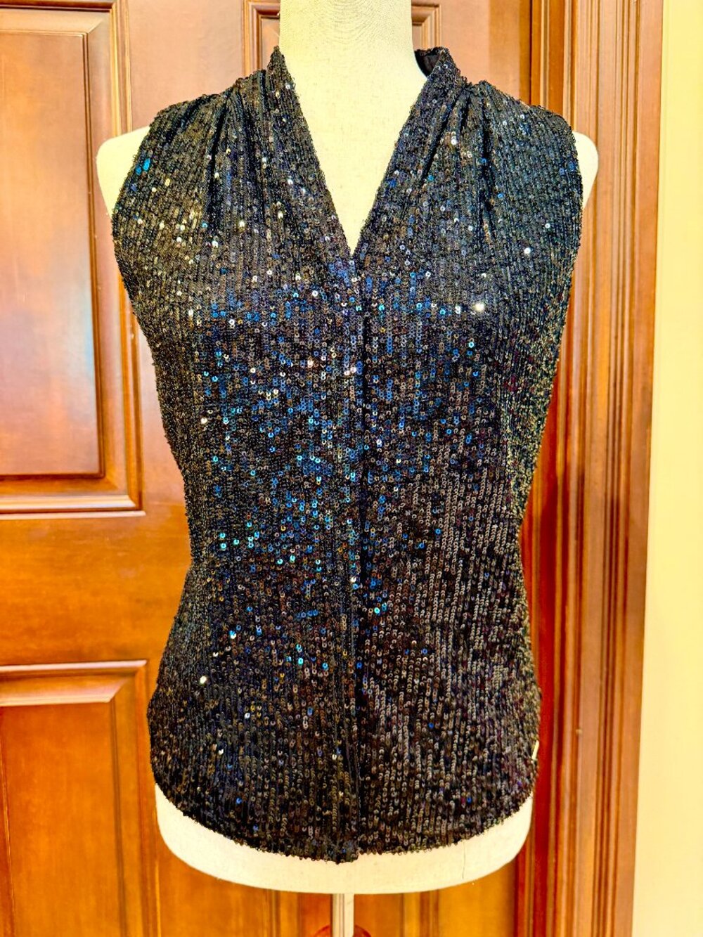 NWT Calvin Klein Black Sequined Halter Top - SIZE PS